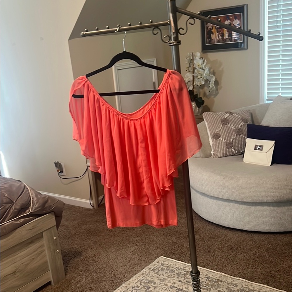 Coral Ruffle Blouse